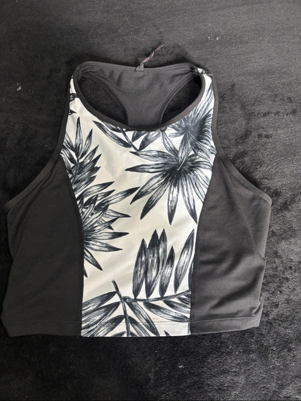 Black & White Floral Panel Athletic Crop Top